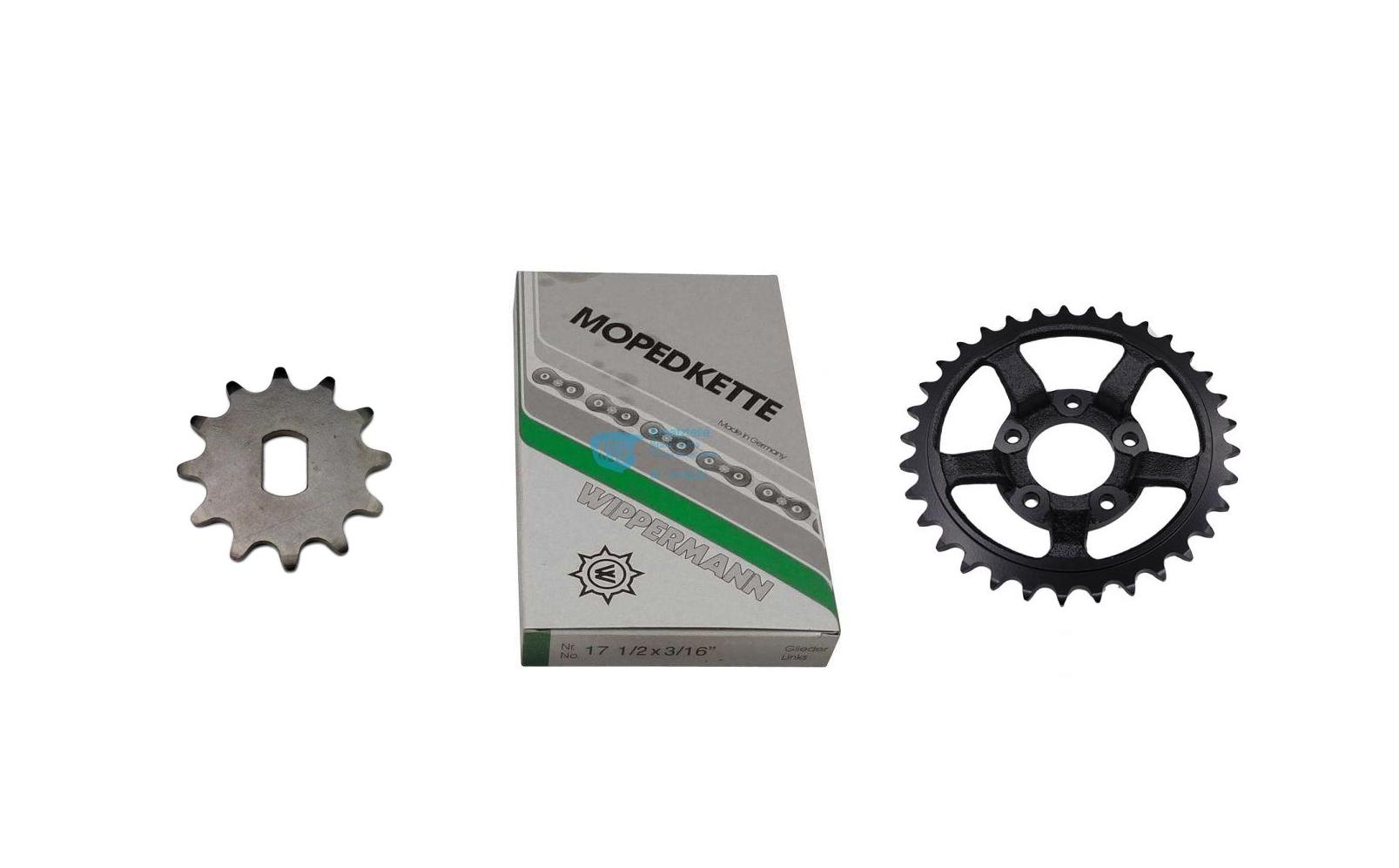 Kettensatz DKW Hummel 101, Ritzel, Wippermann Kette, Kettenrad